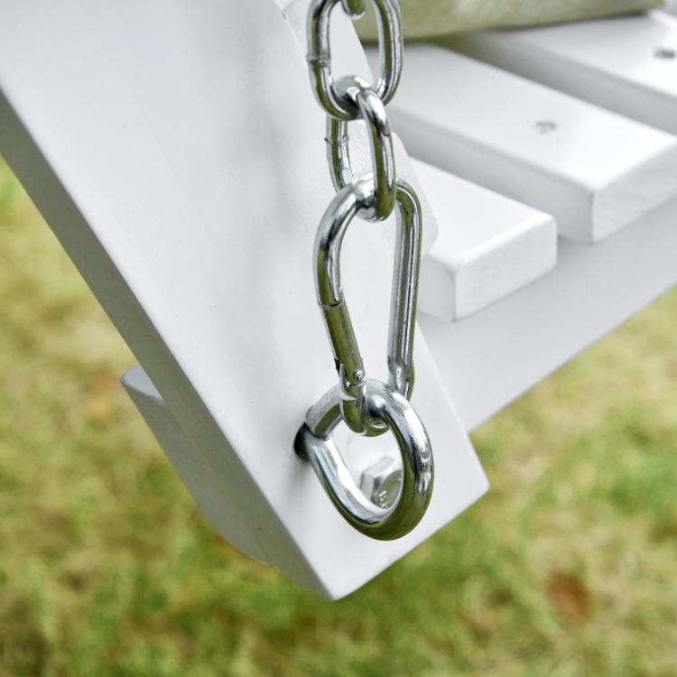 White porch swing bench chain with metal hook attachment
