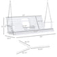 White 3-seat wooden porch swing with hanging chains and size measurements diagram