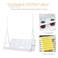 White wooden porch swing with foldable coffee table and two cup holders