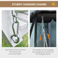 Steel hanging chains for white wooden porch swing with secure link connection