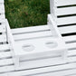 White wooden porch swing front panel with two circular cup holder openings