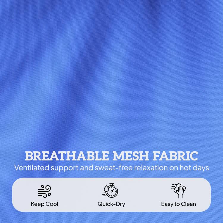 Breathable blue mesh fabric detail with ventilation and easy-clean design