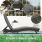 Gray outdoor chaise lounge chair with soft padded cushions and adjustable backrest