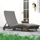 Gray outdoor chaise lounge chair with adjustable backrest, padded cushions, and wheels