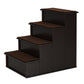 3-step pet stairs with brown cushioned treads on dark wooden frame