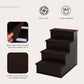 Brown cushioned pet stairs with three steps and dark frame, soft touch cover