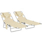 Set of 2 beige adjustable chaise lounge chairs with face openings and head pillow pads