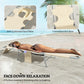Beige lounge chair with cushioned face pillow and padded arms with cutouts