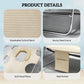 Beige lounge chair product details: breathable fabric, sturdy steel frame, side pocket