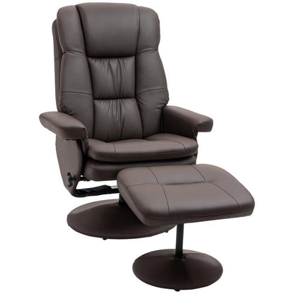 Brown PU leather swivel recliner chair with matching round ottoman and round base