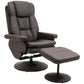 Brown PU leather swivel recliner chair with matching ottoman on round pedestal base