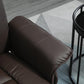 Brown PU recliner chair armrest and padded backrest, smooth curved upholstery