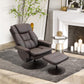 Dark brown PU leather swivel recliner chair with matching ottoman and round base