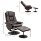 Swivel recliner chair with matching ottoman on round pedestal base, angled view