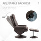 Swivel recliner chair with adjustable backrest and matching ottoman on round base