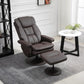 Dark brown recliner chair with ottoman and round base, in a living room