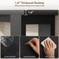 Close-up of thickened desktop edge on distressed black console table, 1.6-inch