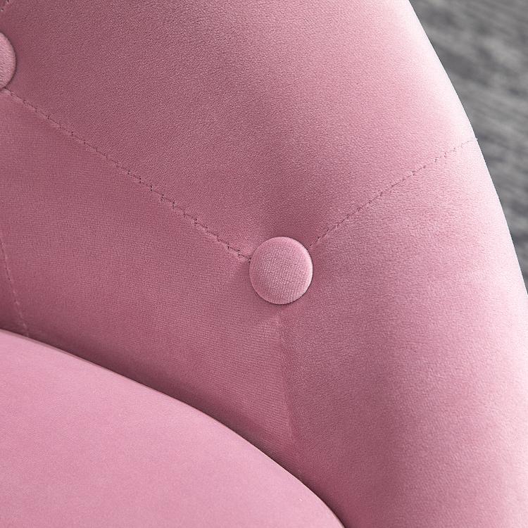 Pink round tufted swivel chair upholstery with fabric button detail