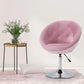 Pink round tufted accent chair with chrome base and black height lever