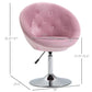 Pink tufted round tub chair on chrome pedestal base with height-adjustment lever