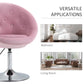 Pink tufted round chair seat with chrome base and black height lever