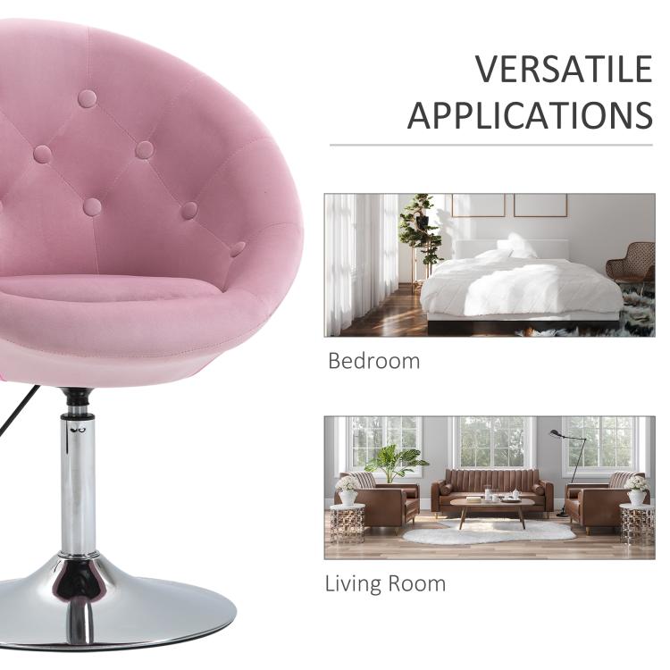 Pink tufted round chair seat with chrome base and black height lever