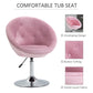 Pink button-tufted tub chair seat with chrome base and black height lever