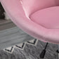 Pink velvet-tufted chair seat with seam detail, chrome support and black lever