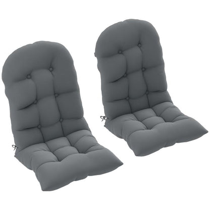 Set of 2 gray tufted high-back patio chair cushions with padded tufting and non-slip fit