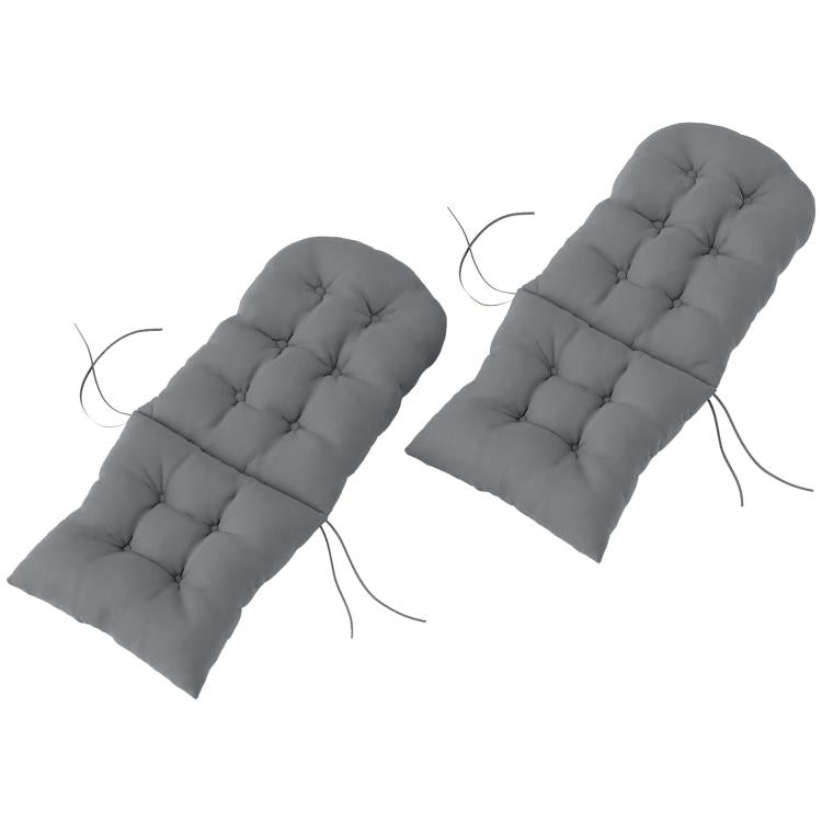 Set of 2 gray tufted high-back chair cushions with four side tie strings