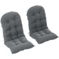 Gray tufted high-back patio chair cushions set of 2 with two-button backs and straps