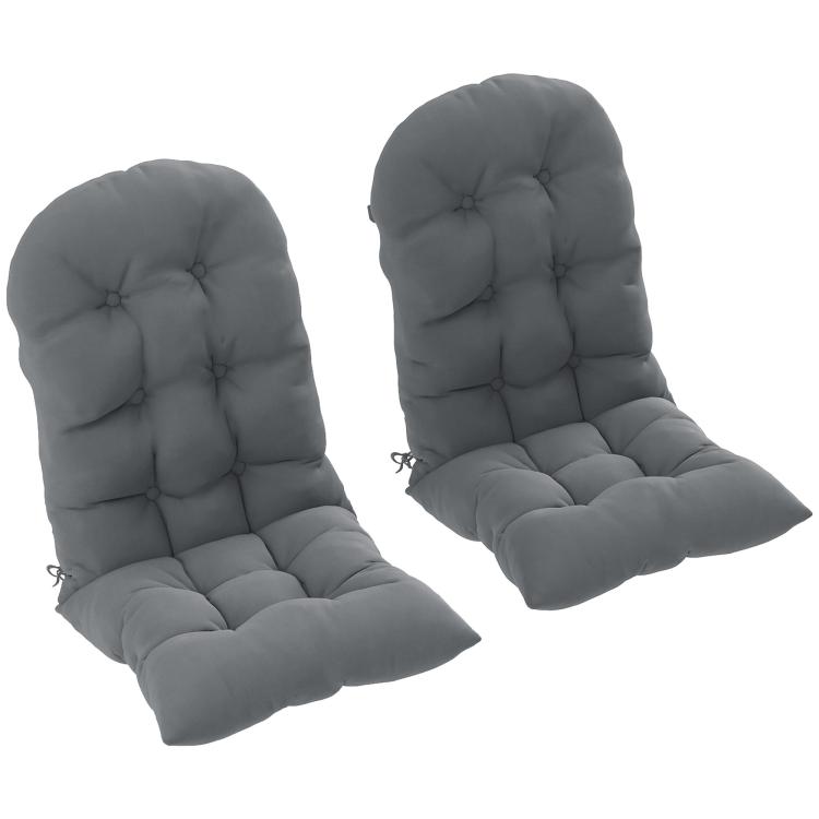 Gray tufted high-back patio chair cushions set of 2 with two-button backs and straps