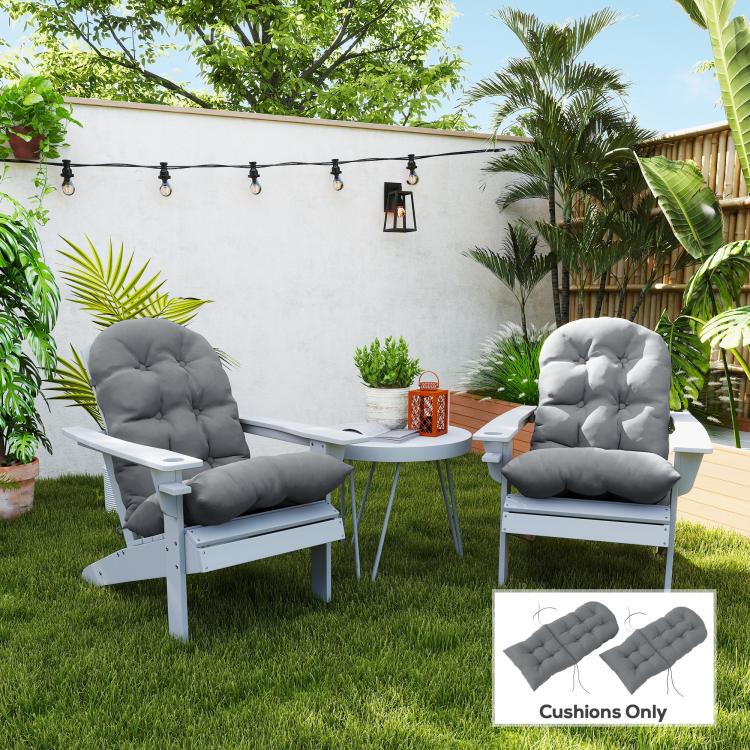Gray tufted high-back patio chair cushions for outdoor chairs, padded seat and back