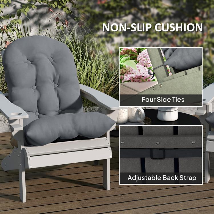 Gray tufted high-back non-slip chair cushion with side tie strings