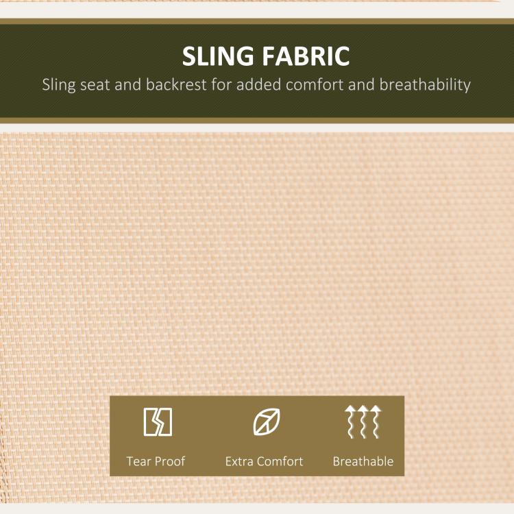 Beige woven sling fabric seat and backrest with tear-resistant texture
