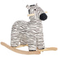 Zebra plush kids rocking horse with wooden rocking base and full-body stripes