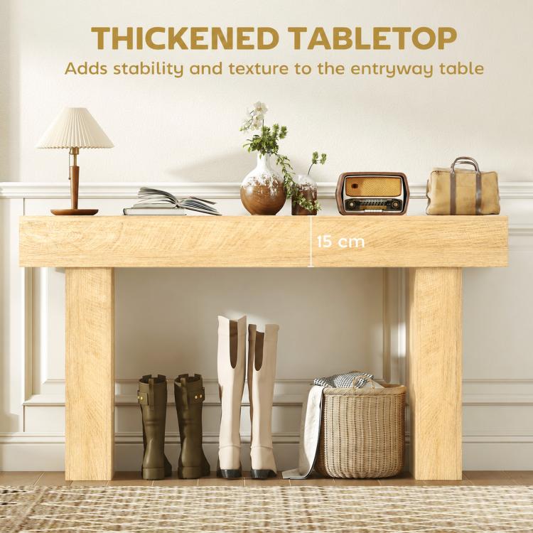 Oak entryway table with thickened tabletop and wide side supports