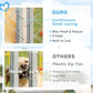 Outdoor dog kennel comparison graphic: continuous steel lacing versus plastic zip ties