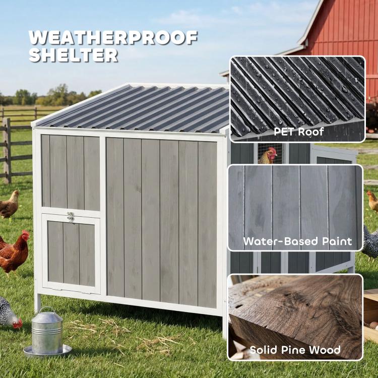 Wooden chicken coop with weatherproof roof and solid pine wood paneling