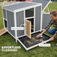Wooden chicken coop with two access doors and pull-out cleaning tray