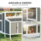 Wooden chicken coop with two mesh windows and two acrylic windows for airflow