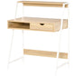 Natural wood small-space desk with drawer and open shelf under the tabletop