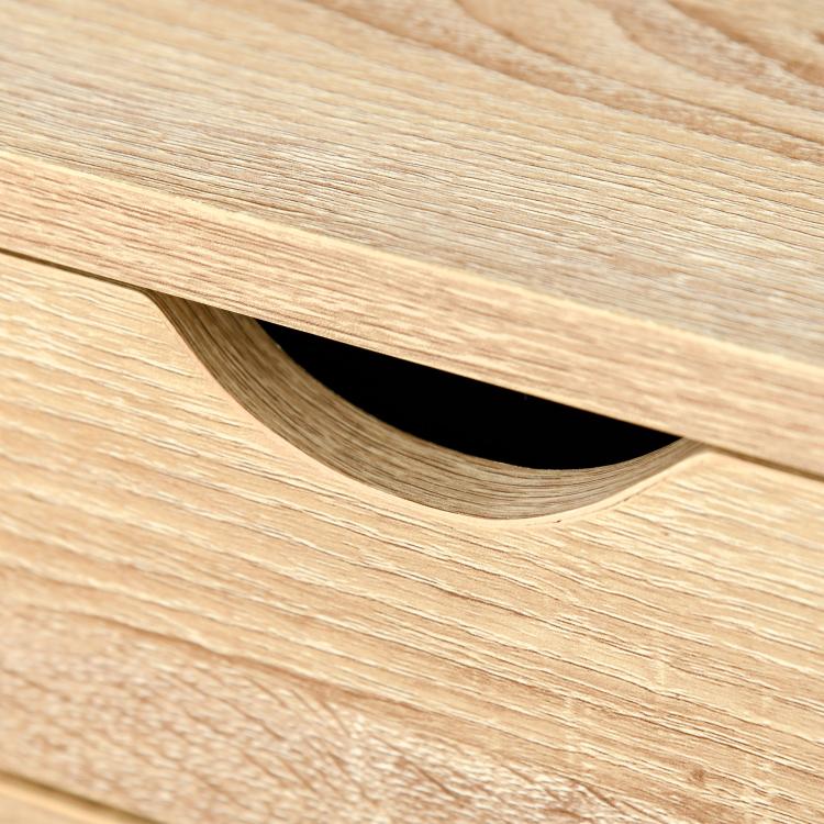 Natural wood desk drawer front with curved handle cutout