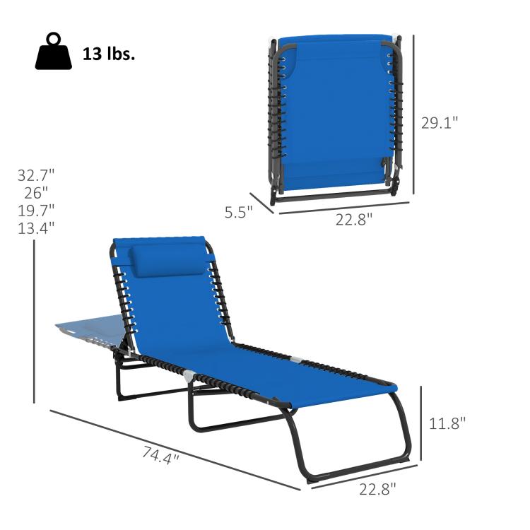 Folding chaise lounge pool chair with blue breathable mesh back and reclined seat