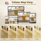 Natural wood dining table with storage cabinet and sliding doors