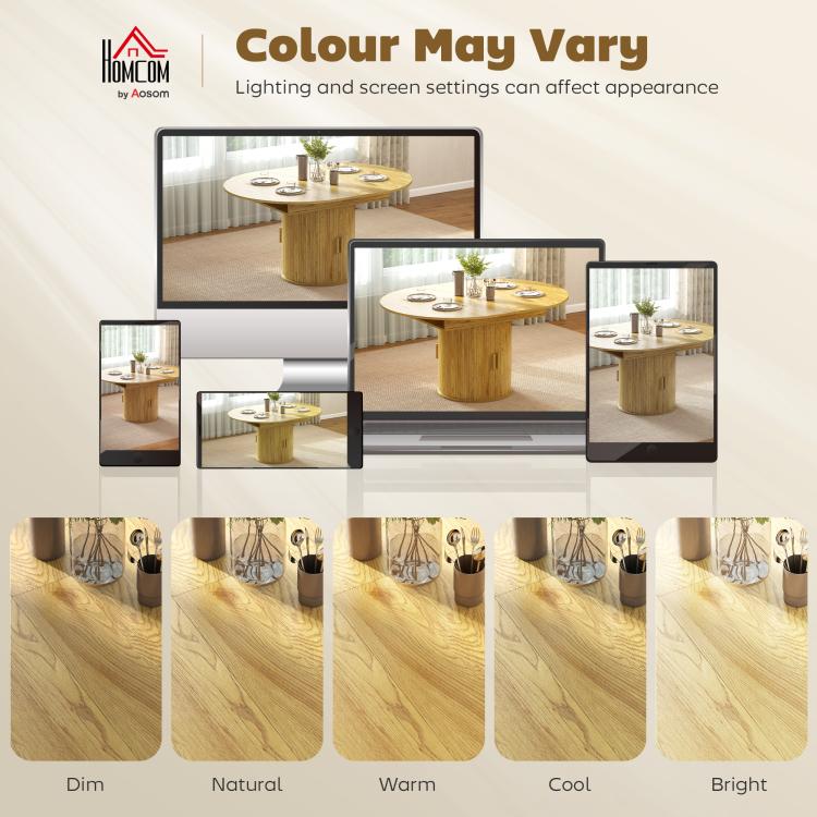 Natural wood dining table with storage cabinet and sliding doors