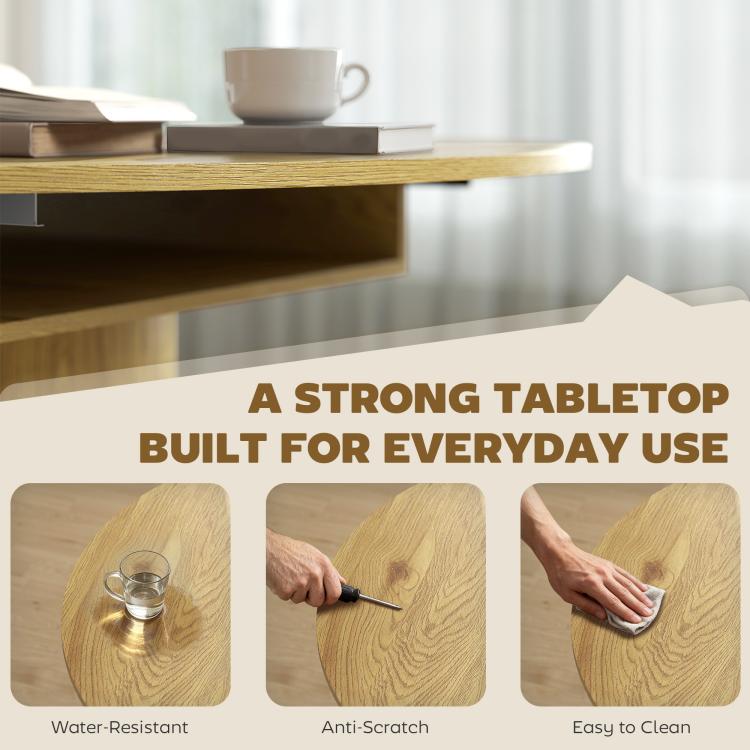 Natural wood tabletop with water-resistant, anti-scratch, easy-to-clean surface finish