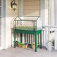 Green raised bed with clear greenhouse cover on legs for outdoor patio gardening