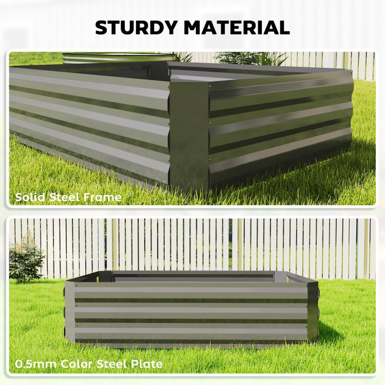 Dark gray steel raised garden bed frame with green PE greenhouse cover panels