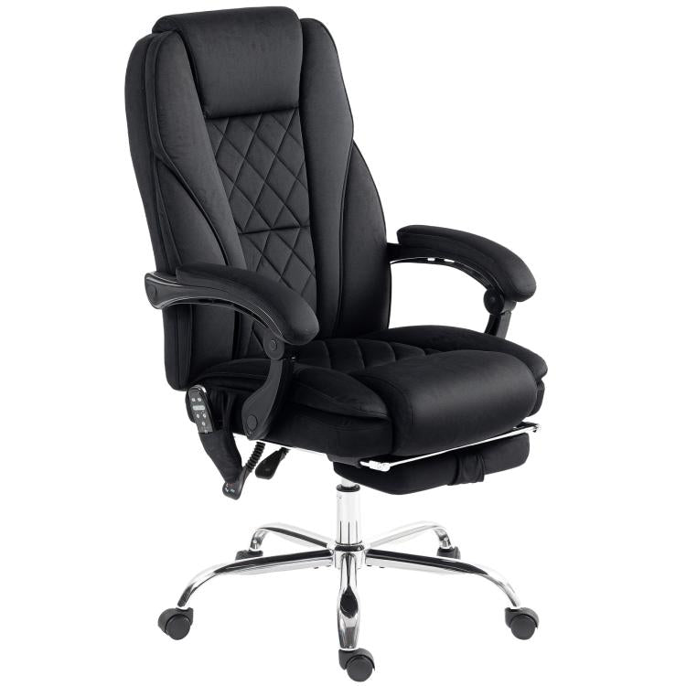 Black ergonomic office chair with quilted back panel, curved armrests, and swivel base.
